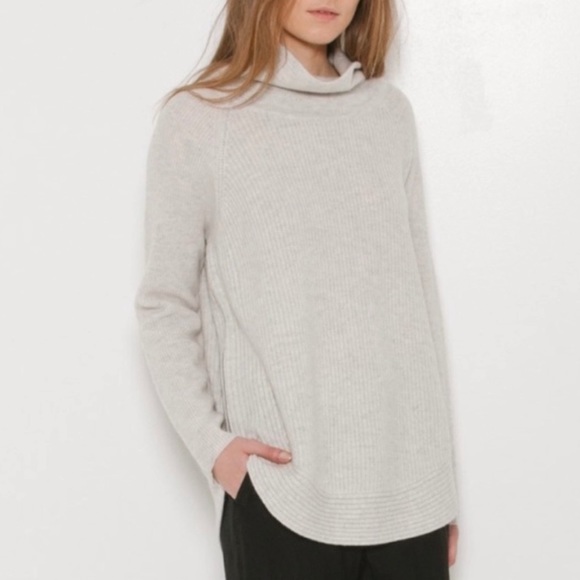 Vince Sweaters - Vince Wool Cashmere Side Zip Ribbed Turtle Neck Sweater in Heather Cloud